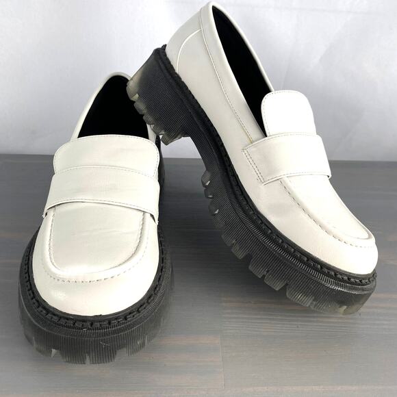 Gabrielle Union Y2K Chunky Platform Loafer Women Size 9 White Lug Sole Academia - Picture 2 of 11